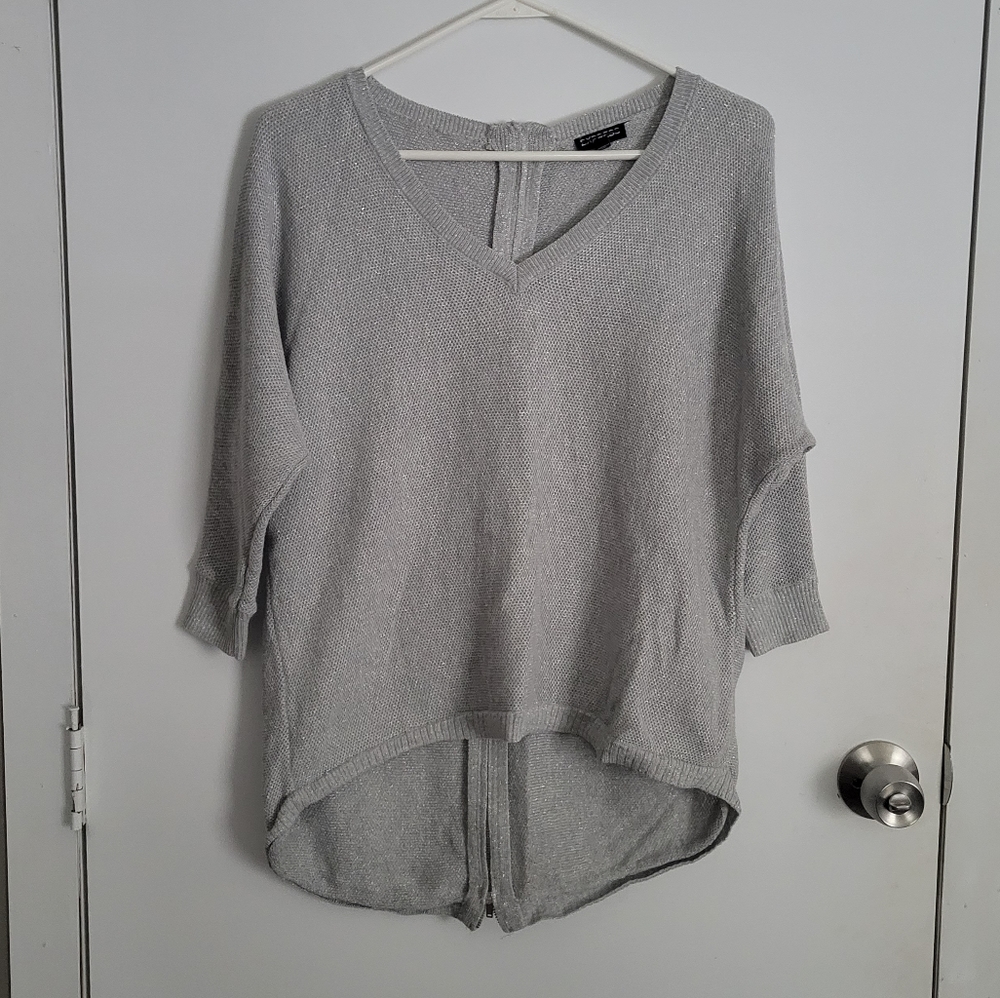 Express hi/lo sparkly silver gray zipper sweater